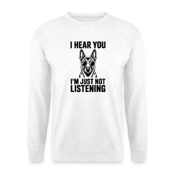 Malinois Spruch Hunde Lustiges Malinois Geschenk - Unisex Pullover - Weiß - Vorne - Alina (178cm) & Michal (187cm)