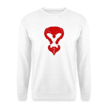 Roter Totenkopf mit gekreuzten Knochen - Unisex Pullover - Weiß - Vorne - Alina (178cm) & Michal (187cm)