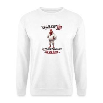 Ich guck nicht böse – Das ist mein Standard-Face  - Unisex Pullover - Weiß - Vorne - Alina (178cm) & Michal (187cm)