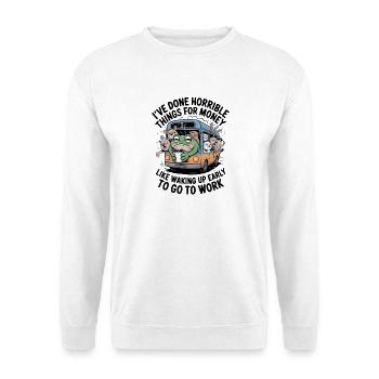 Morning Grind Bus Meme - Unisex Pullover - Weiß - Vorne - Alina (178cm) & Michal (187cm)