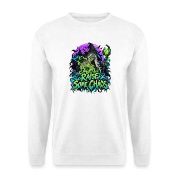 Chaosruferin: Glühende grüne Magie - Unisex Pullover - Weiß - Vorne - Alina (178cm) & Michal (187cm)