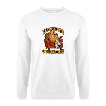Zertifizierte Couch-Kartoffel – Faulenzer - Unisex Pullover - Weiß - Vorne - Alina (178cm) & Michal (187cm)