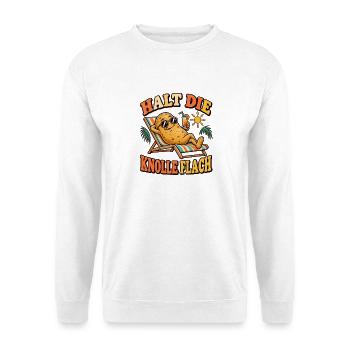 Halt die Knolle flach – Kartoffel Urlaub - Unisex Pullover - Weiß - Vorne - Alina (178cm) & Michal (187cm)