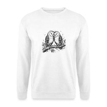 Nachtaktive Eulen in Neon-Tinte - Unisex Pullover - Weiß - Vorne - Alina (178cm) & Michal (187cm)