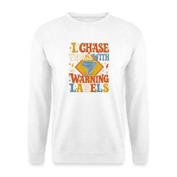Ich Jage Dinge Mit Warnhinweisen Sturmjagd - Unisex Pullover - Weiß - Vorne - Alina (178cm) & Michal (187cm)