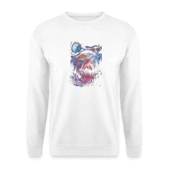 Adler über nächtlicher Waldlandschaft - Unisex Pullover - Weiß - Vorne - Alina (178cm) & Michal (187cm)