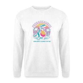 Preggosaurus Babyparty Baby Dino Mama Schwanger - Unisex Pullover - Weiß - Vorne - Alina (178cm) & Michal (187cm)