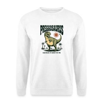 Preggosaurus Babyparty Baby Dino Mama Schwanger - Unisex Pullover - Weiß - Vorne - Alina (178cm) & Michal (187cm)