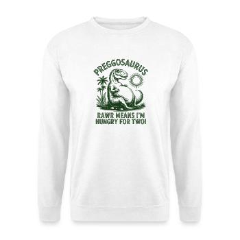 Preggosaurus Babyparty Baby Dino Mama Schwanger - Unisex Pullover - Weiß - Vorne - Alina (178cm) & Michal (187cm)