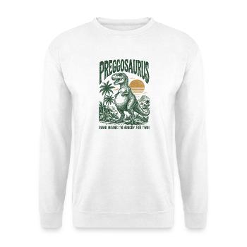 Preggosaurus Babyparty Baby Dino Mama Schwanger - Unisex Pullover - Weiß - Vorne - Alina (178cm) & Michal (187cm)