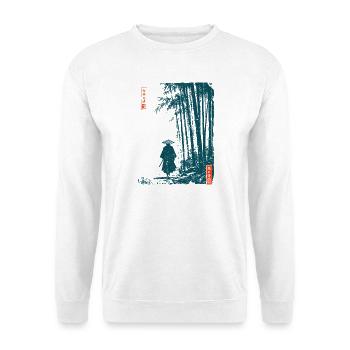 Samurai Wanderer Bambuswald Japan Ronin - Unisex Pullover - Weiß - Vorne - Alina (178cm) & Michal (187cm)