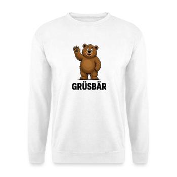 GRÜSBÄR Lustiger Teddybär Für Kinder Bärenfreunde - Unisex Pullover - Weiß - Vorne - Alina (178cm) & Michal (187cm)