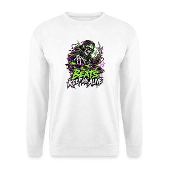 Beats Keep Me Alive Neon DJ - Unisex Pullover - Weiß - Vorne - Alina (178cm) & Michal (187cm)