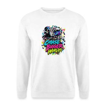 Chase Bigger Worlds – Neon Astronaut - Unisex Pullover - Weiß - Vorne - Alina (178cm) & Michal (187cm)