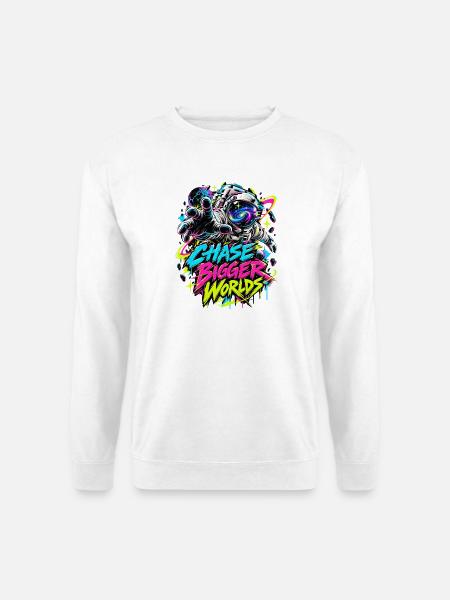 Chase Bigger Worlds – Neon Astronaut - Unisex Pullover - Weiß