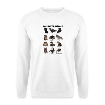  Halloween Tierdiagramm Schwarze Katze Fledermaus - Unisex Pullover - Weiß - Vorne - Alina (178cm) & Michal (187cm)