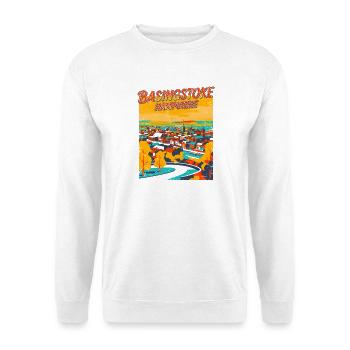City Basingstoke Hampshire Retro Travel Poster - Unisex Pullover - Weiß - Vorne - Alina (178cm) & Michal (187cm)