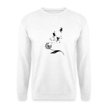 Schmetterlingdesign Pusteblumen Wiese Herzen Feen - Unisex Pullover - Weiß - Vorne - Alina (178cm) & Michal (187cm)