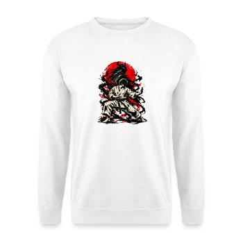 RobVibe Samurai-Geist – Japanischer Krieger - Unisex Pullover - Weiß - Vorne - Alina (178cm) & Michal (187cm)