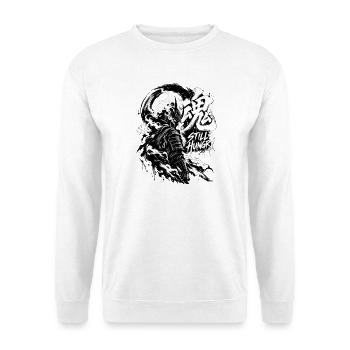 Still Hungry Samurai Flammenkunst - Unisex Pullover - Weiß - Vorne - Alina (178cm) & Michal (187cm)