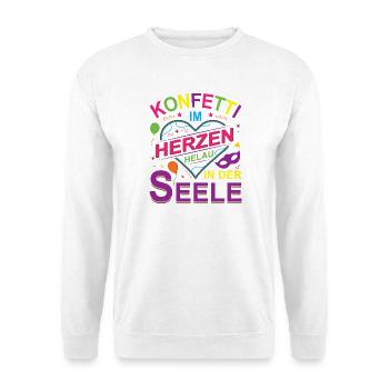 Konfetti im Herzen Helau in der Seele - Unisex Pullover - Weiß - Vorne - Alina (178cm) & Michal (187cm)
