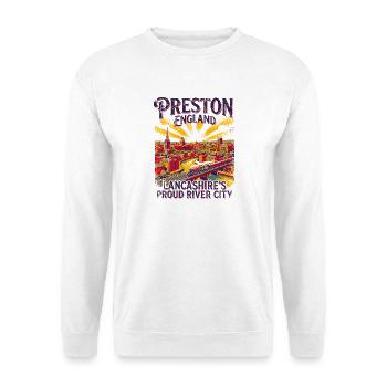 Vintage Preston England Lancashire Proud River - Unisex Pullover - Weiß - Vorne - Alina (178cm) & Michal (187cm)