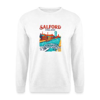 Salford England Vintage Canal Bridge Cityscape - Unisex Pullover - Weiß - Vorne - Alina (178cm) & Michal (187cm)