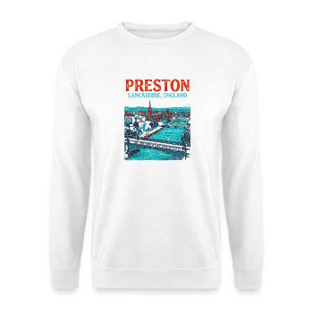 Preston Lancashire England Retro Cityscape Novelty - Unisex Pullover - Weiß - Vorne - Alina (178cm) & Michal (187cm)
