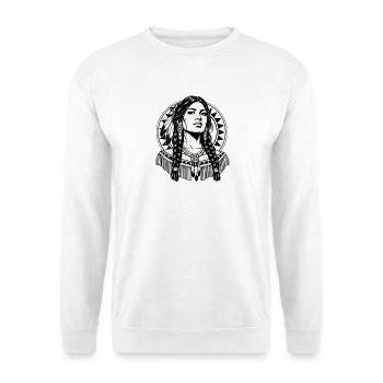 Indigene Frau mit Federschmuck Vintage - Unisex Pullover - Weiß - Vorne - Alina (178cm) & Michal (187cm)