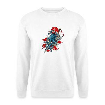 Samurai Krake Japanisches Tattoo Kunst - Unisex Pullover - Weiß - Vorne - Alina (178cm) & Michal (187cm)