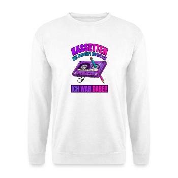 Kassetten Mit Bleistift Aufrollen Ich War Dabei - Unisex Pullover - Weiß - Vorne - Alina (178cm) & Michal (187cm)