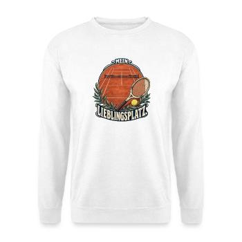 Tennis – Mein Lieblingsplatz im Retro-Stil - Unisex Pullover - Weiß - Vorne - Alina (178cm) & Michal (187cm)