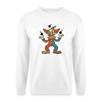 Vintage-Cartoon-Clown, der Bomben jongliert - Unisex Pullover - Weiß - Vorne - Alina (178cm) & Michal (187cm)