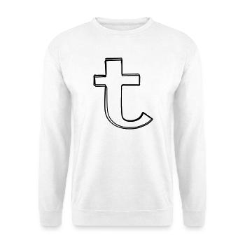 Kleinbuchstabe t handgezeichnet - Unisex Pullover - Weiß - Vorne - Alina (178cm) & Michal (187cm)