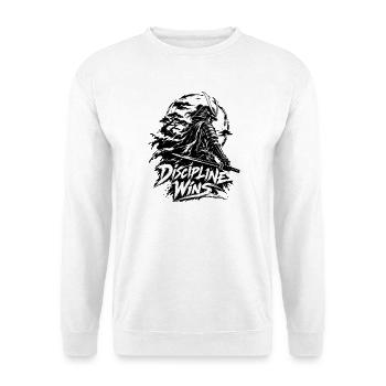 Disziplin siegt: Samurai-Krieger - Unisex Pullover - Weiß - Vorne - Alina (178cm) & Michal (187cm)