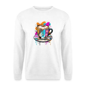Kaffee Pop Art Becher - Unisex Pullover - Weiß - Vorne - Alina (178cm) & Michal (187cm)