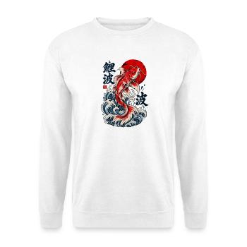 Japanische Koi Fisch Wellen 鯉波 Asiatische Symbolik - Unisex Pullover - Weiß - Vorne - Alina (178cm) & Michal (187cm)