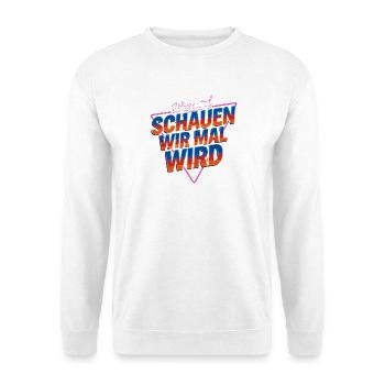  Was Wird SCHLAUEN WIR MAL WIRD Quiz Spruch Rätsel - Unisex Pullover - Weiß - Vorne - Alina (178cm) & Michal (187cm)