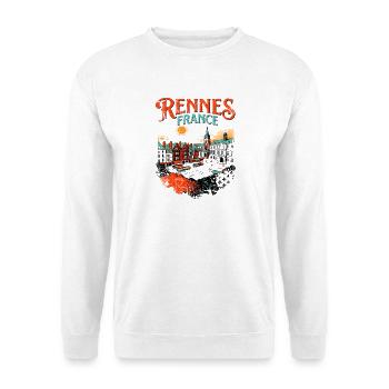 Vintage Style Rennes France City Skyline - Unisex Pullover - Weiß - Vorne - Alina (178cm) & Michal (187cm)