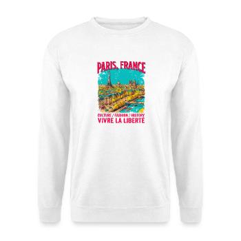 La Paris France Skyline Vintage Travel Poster - Unisex Pullover - Weiß - Vorne - Alina (178cm) & Michal (187cm)