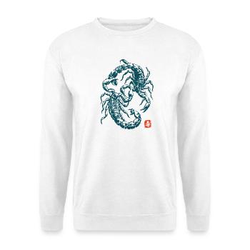 Skorpion Sternzeichen Horoskop Wüste Kanji - Unisex Pullover - Weiß - Vorne - Alina (178cm) & Michal (187cm)