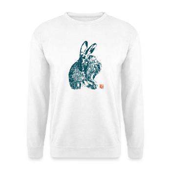 Feldhase Kaninchen Natur Tier Kanji - Unisex Pullover - Weiß - Vorne - Alina (178cm) & Michal (187cm)