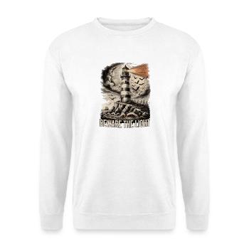 Beware The Light Leuchtturm Küste - Unisex Pullover - Weiß - Vorne - Alina (178cm) & Michal (187cm)