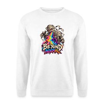 Beyond Normal: Mumie im Regenbogenrausch - Unisex Pullover - Weiß - Vorne - Alina (178cm) & Michal (187cm)
