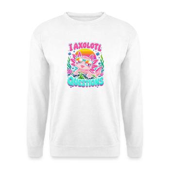 Axolotl am Strand mit Sonnenbrille - Unisex Pullover - Weiß - Vorne - Alina (178cm) & Michal (187cm)