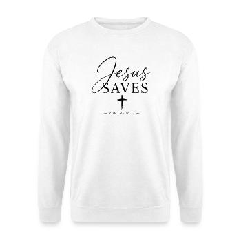 Jesus rettet die Römer - Unisex Pullover - Weiß - Vorne - Alina (178cm) & Michal (187cm)