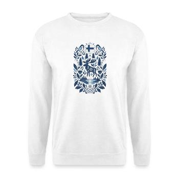 Finnland | Elch, Seen & Nordische Natur - Unisex Pullover - Weiß - Vorne - Alina (178cm) & Michal (187cm)