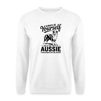 Australian Shepherd Spruch Lustige Aussie Geschenk - Unisex Pullover - Weiß - Vorne - Alina (178cm) & Michal (187cm)