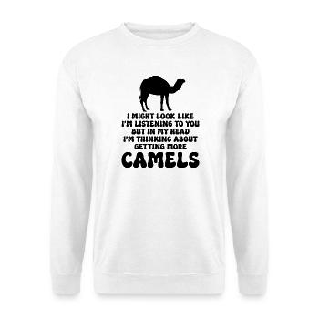 Kamel Humor Spruch - Unisex Pullover - Weiß - Vorne - Alina (178cm) & Michal (187cm)