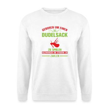Dudelsackspieler Dudelsack Männer Geschenk - Unisex Pullover - Weiß - Vorne - Alina (178cm) & Michal (187cm)